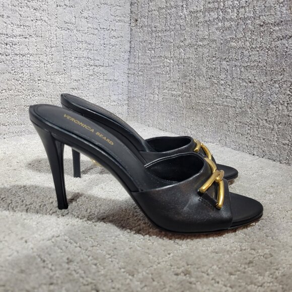 Veronica Beard Mirren Women's Size 6 US Black Leather Chain Stiletto Mule Sandal - Picture 5 of 8